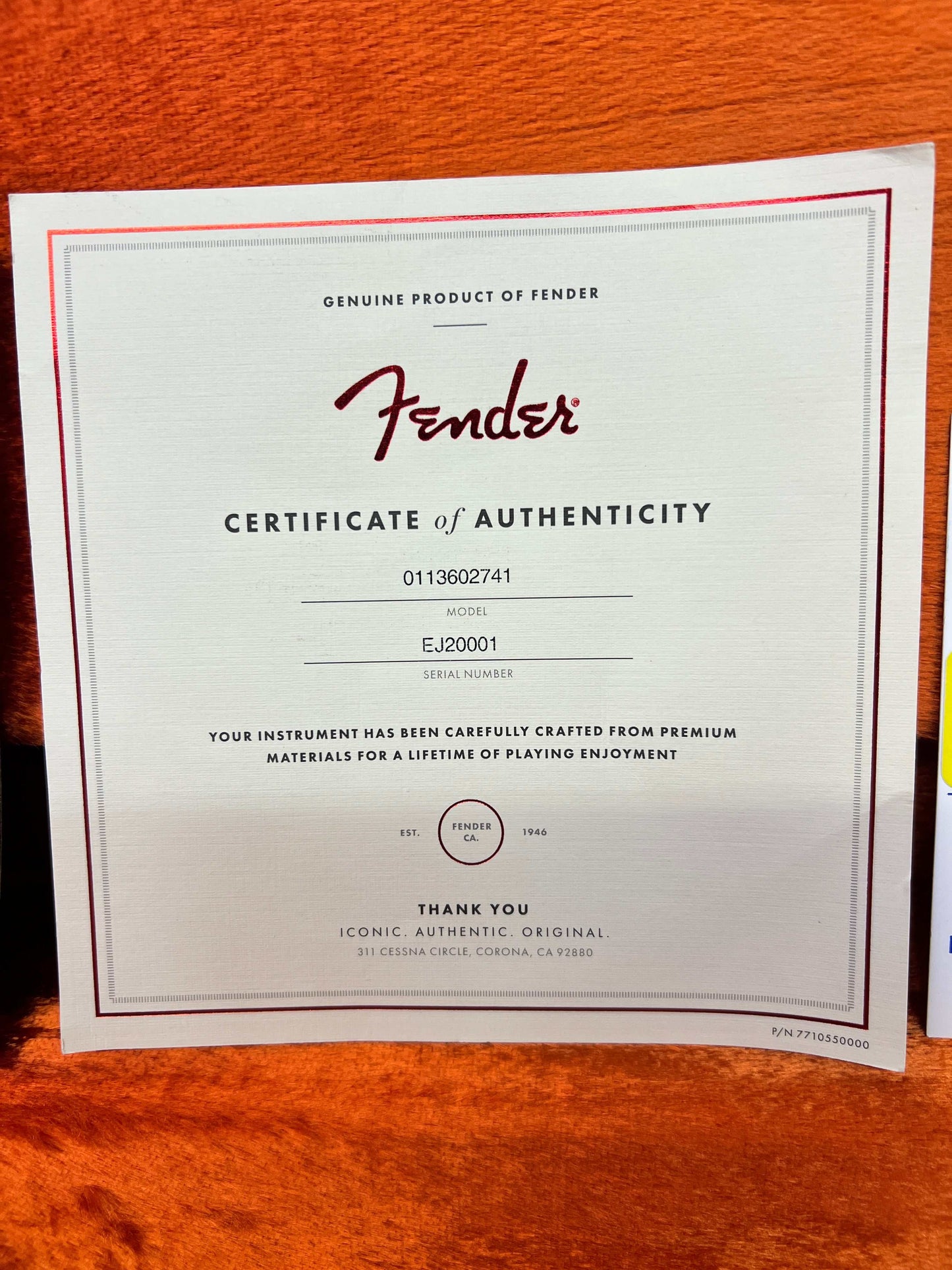 2018 Fender Eric Johnson Signature Stratocaster Thinline