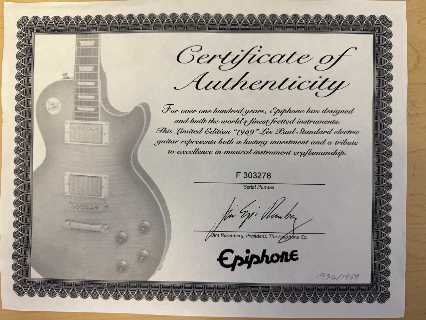 2009 Epiphone Limited Edition “1959” Les Paul Standard Electric Guitar