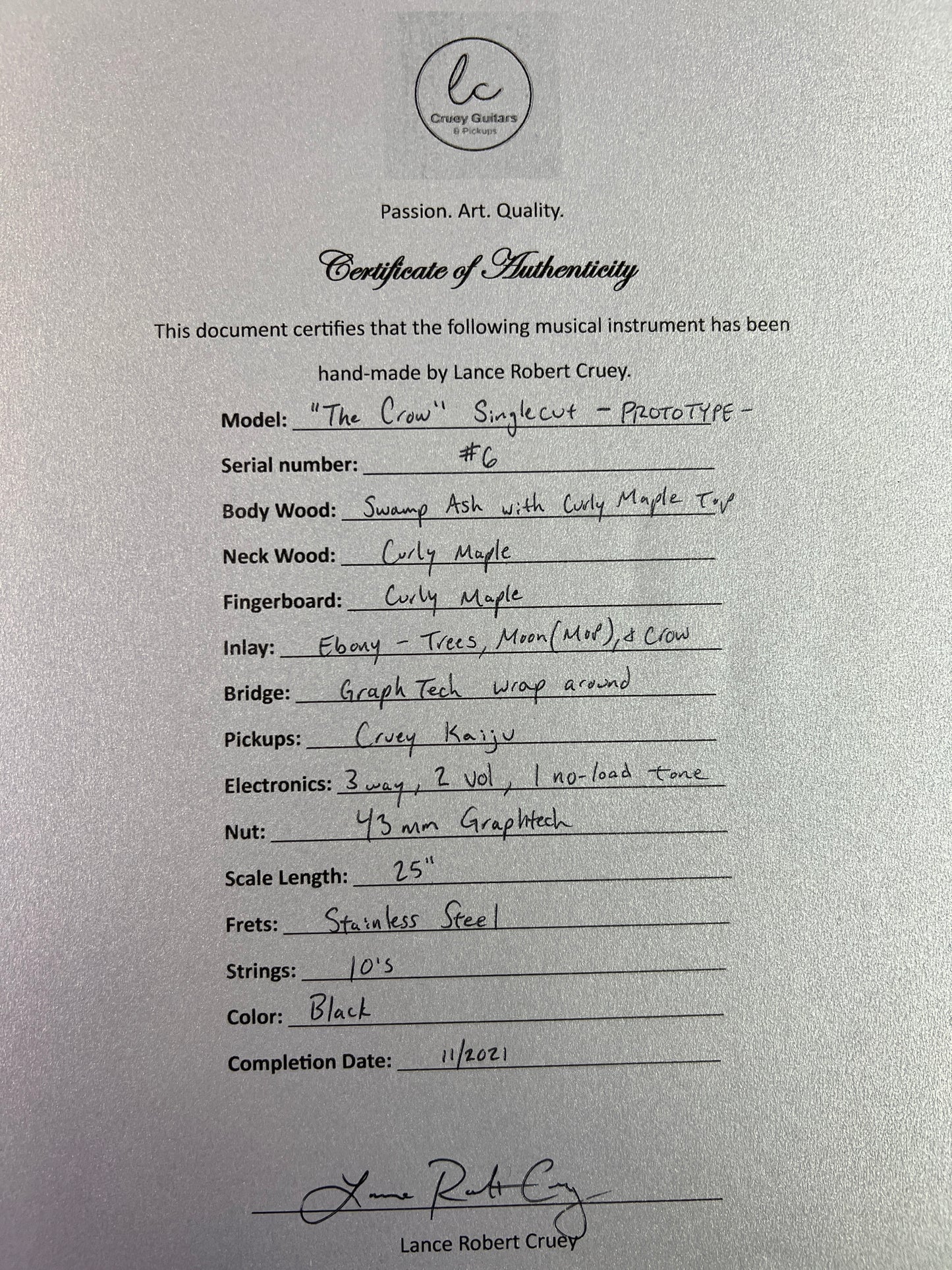 Cruey "The Crow" Singlecut Electric Guitar